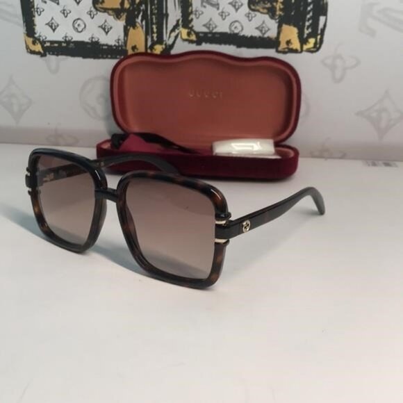 New Authentic Gucci Tortoise Square Sunglasses GG1066S 002 - Picture 8 of 13